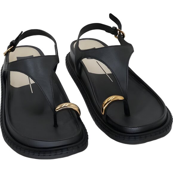 Dolce Vita Stefan Toe Ring Thong Sandals Black Leather Women US 9 - Picture 1 of 6